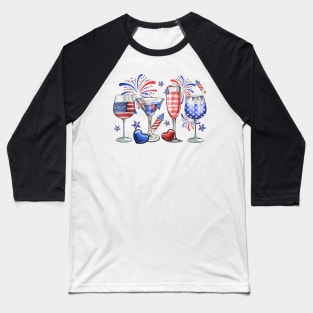 4th Of July Wine Glasses, Independence Day, USA Flag Baseball T-Shirt